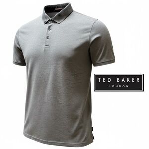 TED BAKER LONDON SS Woven Collar Polo printed blue button collar. Size: 7 (XXL)